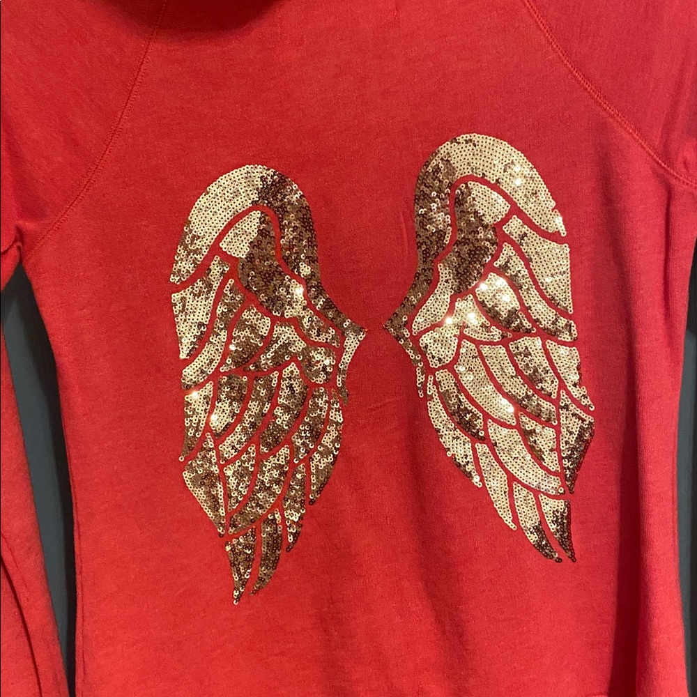 Vintage Victoria's Secret Red Hoodie with Gold Angel Wings - Picture 2 of 7
